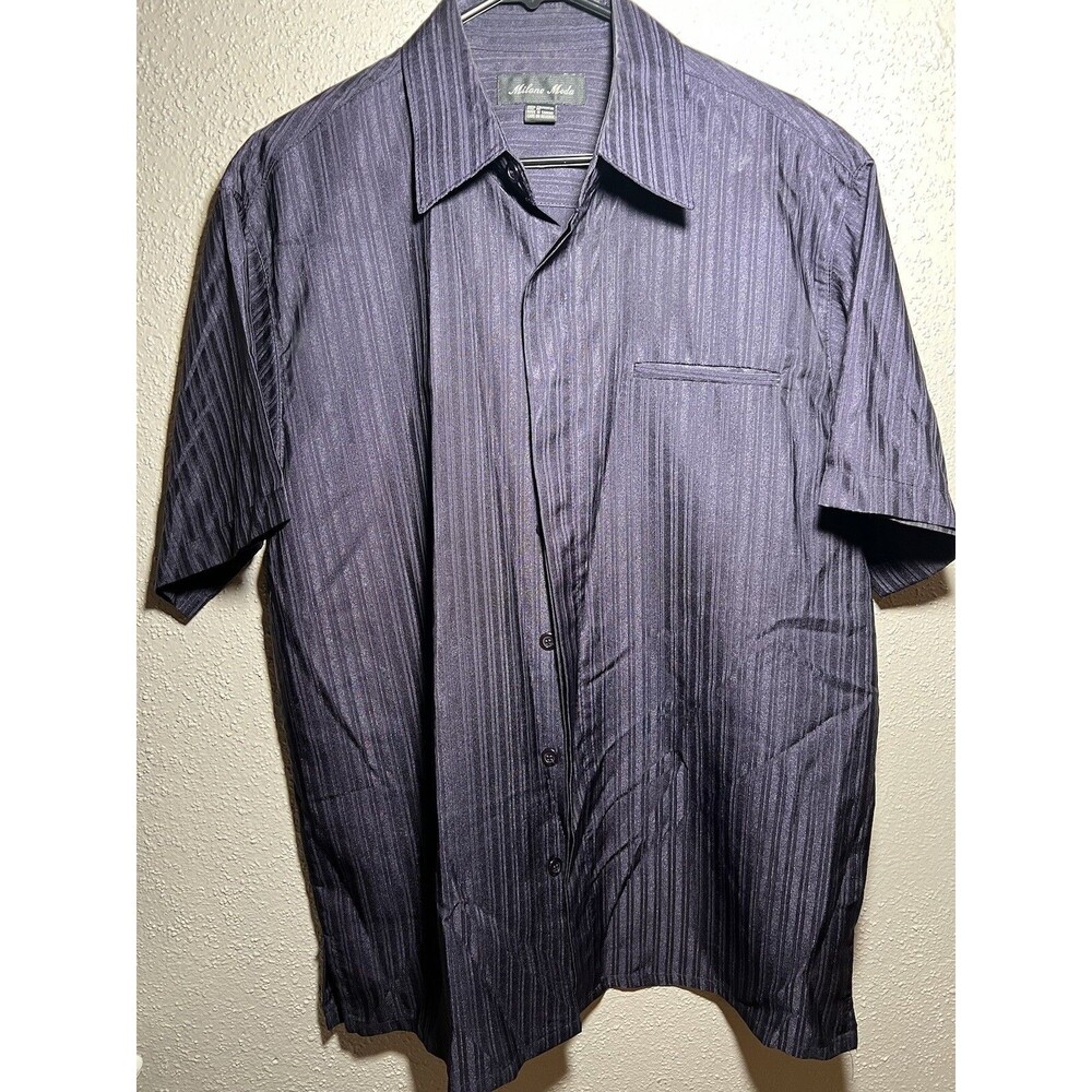 Milano Moda Men Pair Shirt And Pant Button Blue Stripes Short Sleeve Size M-32